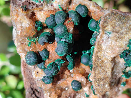 Natural Ball Malachite Specimens Coated with Limonite Quartz on Dolomite x 2 From Mindingi Mine, Congo - Toprock Gemstones and Minerals 