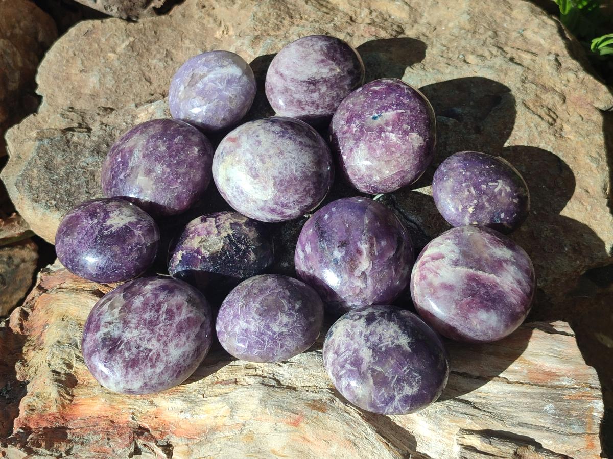 Polished Lepidolite Galets x 24 From Ambatondrazaka, Madagascar - Toprock Gemstones and Minerals 