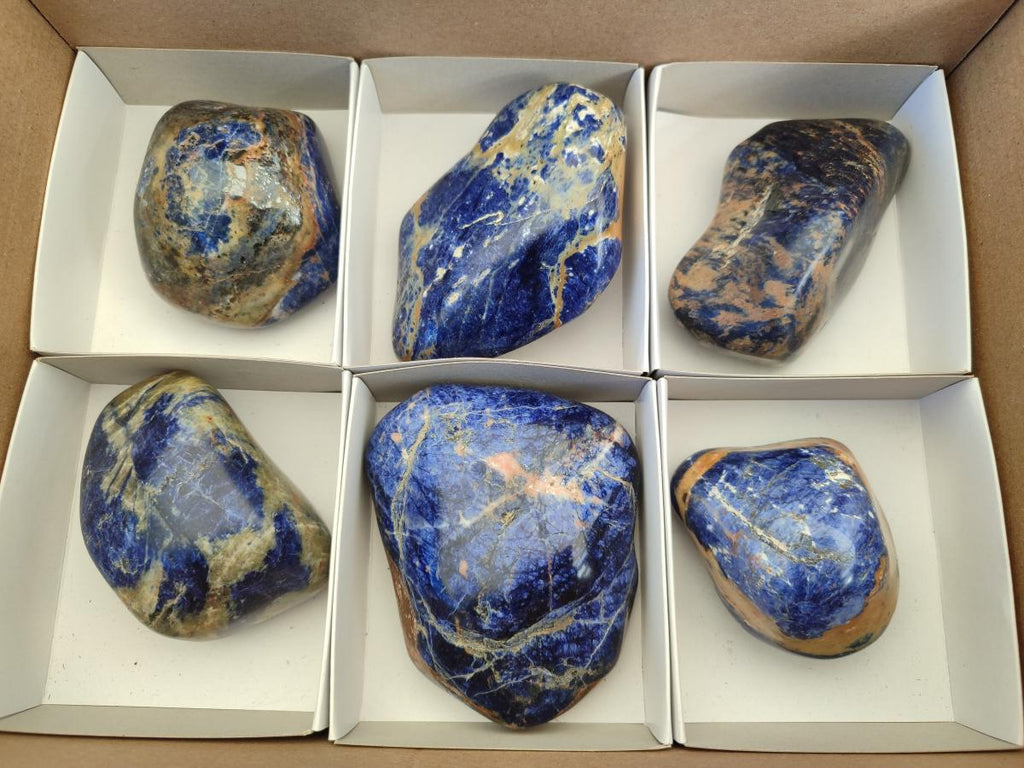 Polished Sodalite Free Forms x 6 From Kunene River, Namibia - Toprock Gemstones and Minerals 