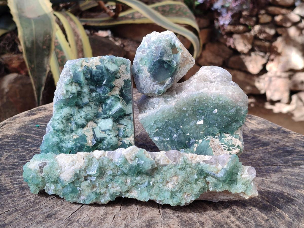 Natural Green Cubic Fluorite Specimens x 4 From Mandrosonoro, Madagascar - Toprock Gemstones and Minerals 