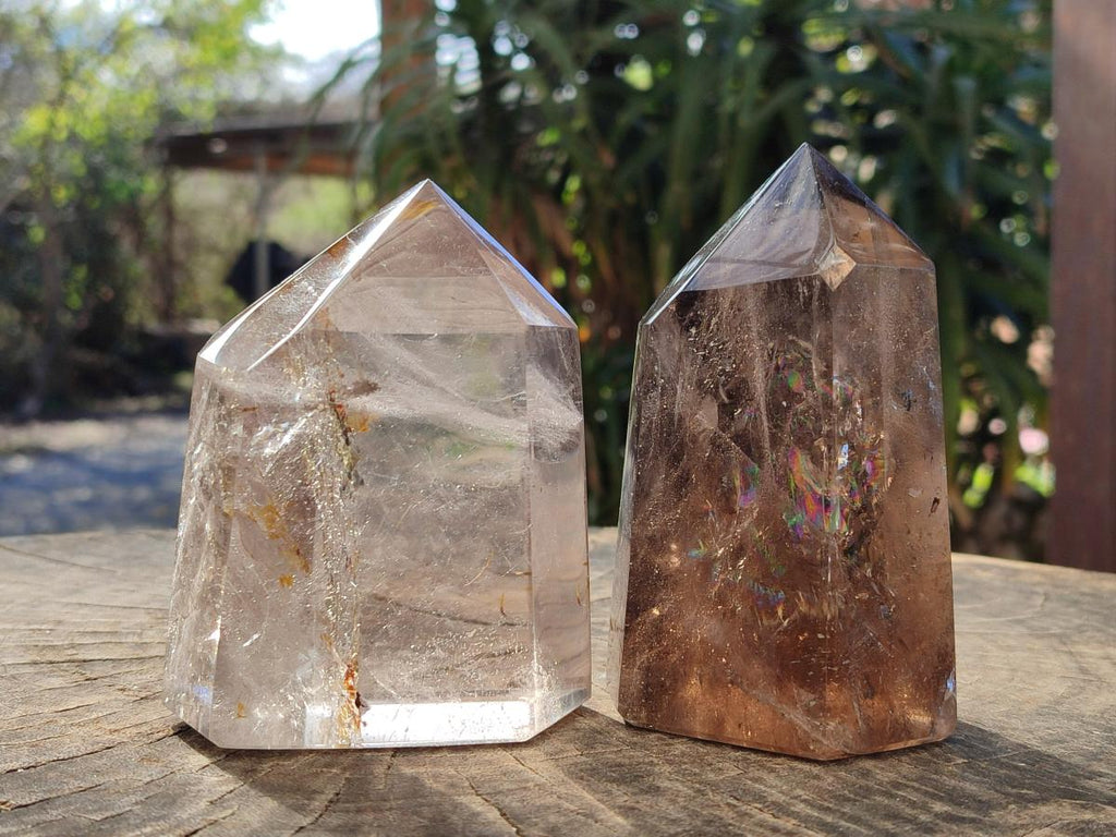 Polished Smokey Quartz Standing Display Crystals x 2 From Madagascar - Toprock Gemstones and Minerals 