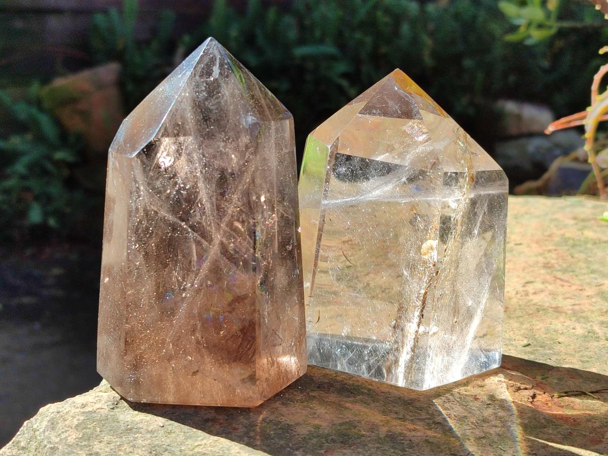 Polished Smokey Quartz Standing Display Crystals x 2 From Madagascar - Toprock Gemstones and Minerals 