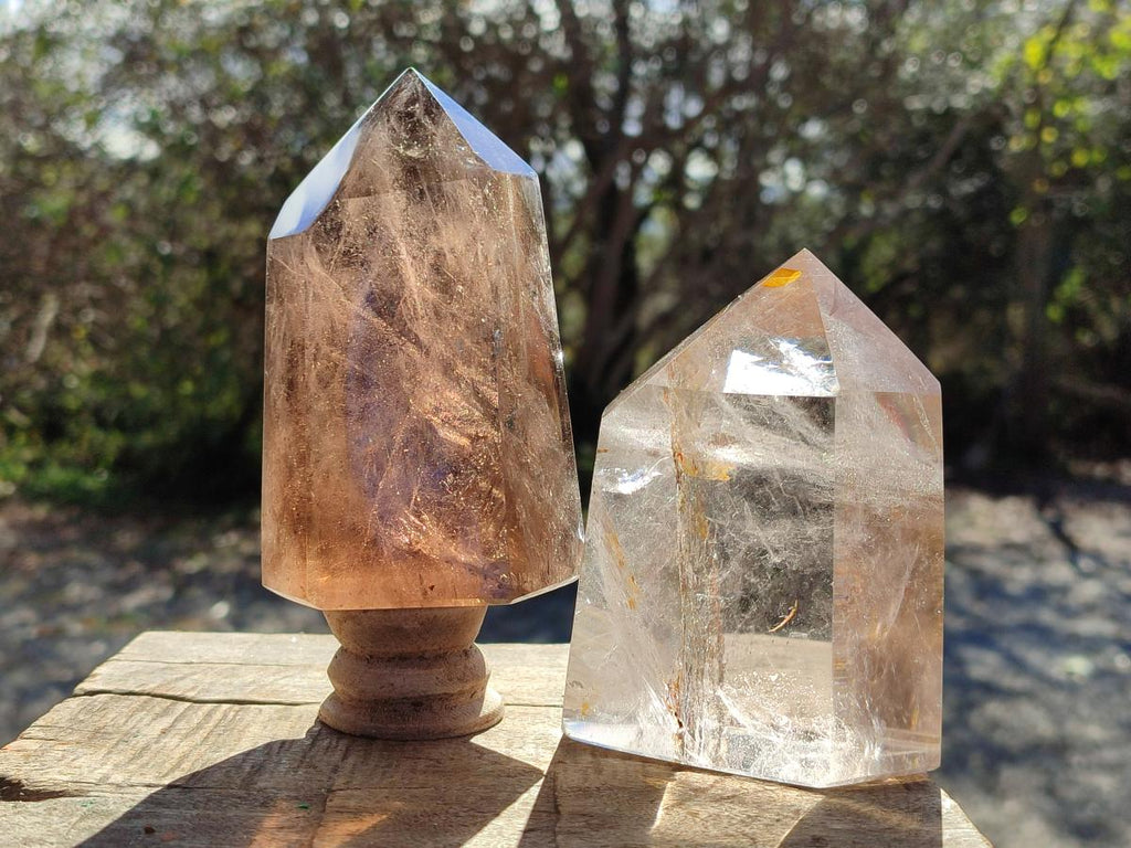 Polished Smokey Quartz Standing Display Crystals x 2 From Madagascar - Toprock Gemstones and Minerals 