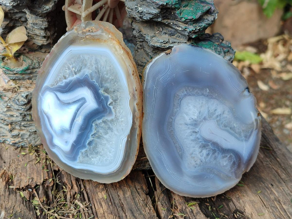 Polished and Natural Banded Agate Slices with Natural Edging x 6 From Madagascar - Toprock Gemstones and Minerals 