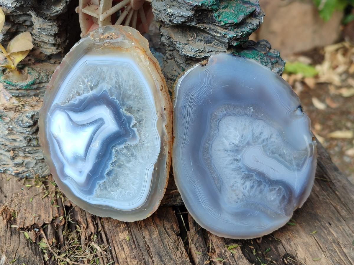 Polished and Natural Banded Agate Slices with Natural Edging x 6 From Madagascar - Toprock Gemstones and Minerals 