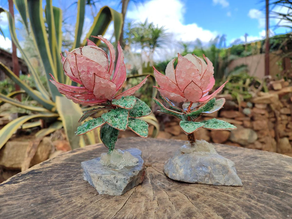 Hand Made Gemstone King Protea Flowers x 2 From South Africa - Toprock Gemstones and Minerals 