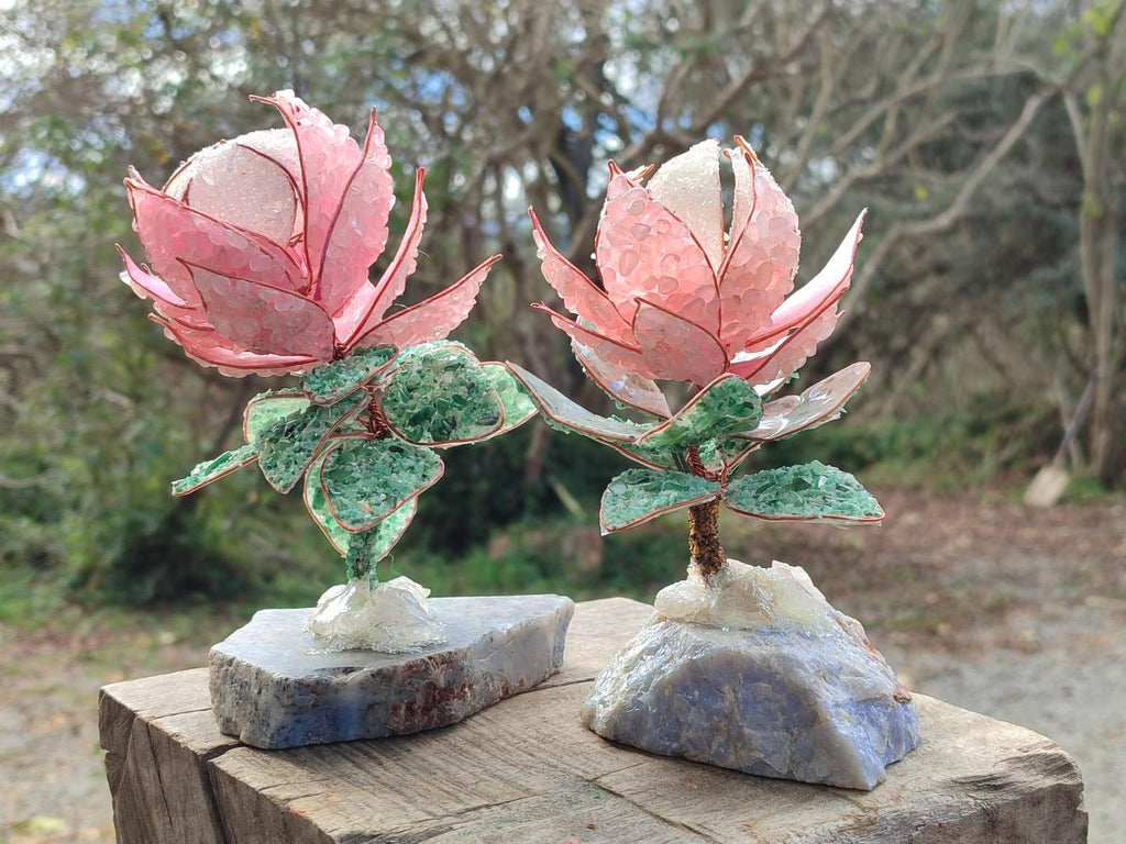 Hand Made Gemstone King Protea Flowers x 2 From South Africa - Toprock Gemstones and Minerals 