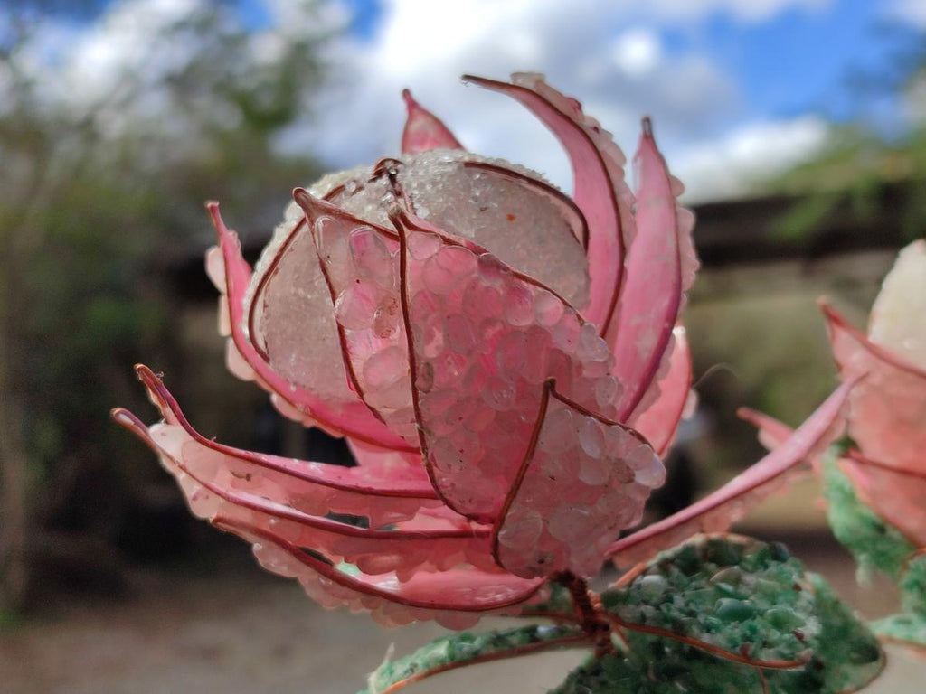 Hand Made Gemstone King Protea Flowers x 2 From South Africa - Toprock Gemstones and Minerals 