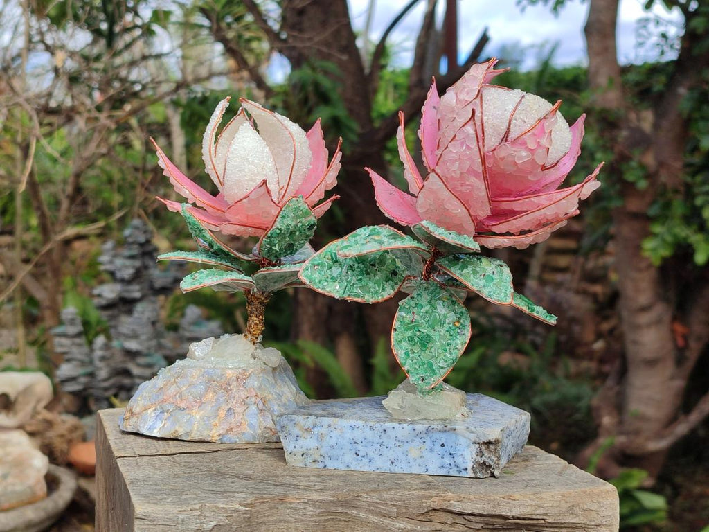 Hand Made Gemstone King Protea Flowers x 2 From South Africa - Toprock Gemstones and Minerals 