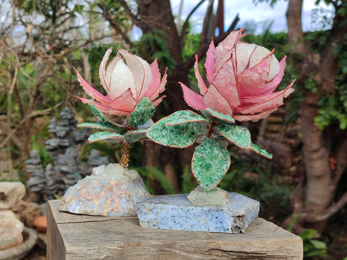 Hand Made Gemstone King Protea Flowers x 2 From South Africa - Toprock Gemstones and Minerals 