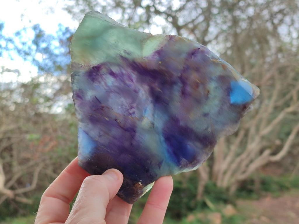 Polished Watermelon Fluorite Slices with Natural Edging x 2 From Uis, Namibia - Toprock Gemstones and Minerals 