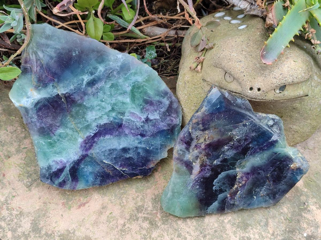 Polished Watermelon Fluorite Slices with Natural Edging x 2 From Uis, Namibia - Toprock Gemstones and Minerals 