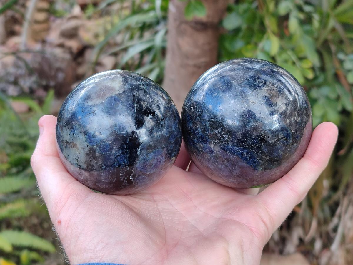 Polished Blue Iolite "Water Sapphire" Spheres x 2 From Madagascar - Toprock Gemstones and Minerals 