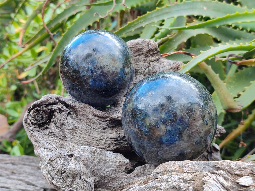 Polished Blue Iolite "Water Sapphire" Spheres x 2 From Madagascar - Toprock Gemstones and Minerals 