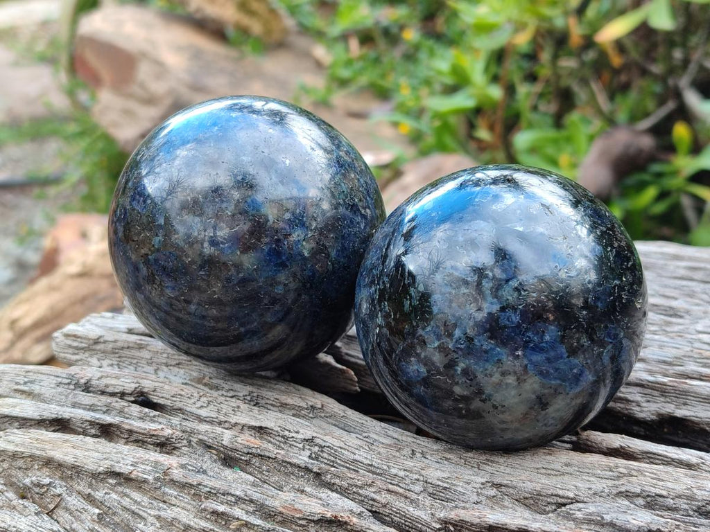 Polished Blue Iolite "Water Sapphire" Spheres x 2 From Madagascar - Toprock Gemstones and Minerals 