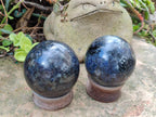 Polished Blue Iolite "Water Sapphire" Spheres x 2 From Madagascar - Toprock Gemstones and Minerals 