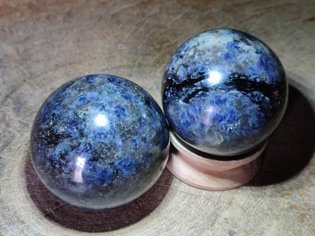 Polished Blue Iolite "Water Sapphire" Spheres x 2 From Madagascar - Toprock Gemstones and Minerals 