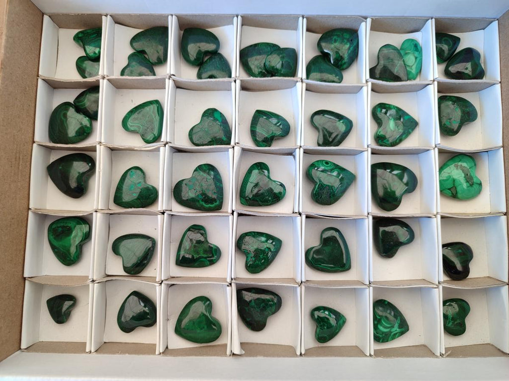 Polished Mini Flower Banded Malachite Jewellery Hearts x 43 From Congo - Toprock Gemstones and Minerals 
