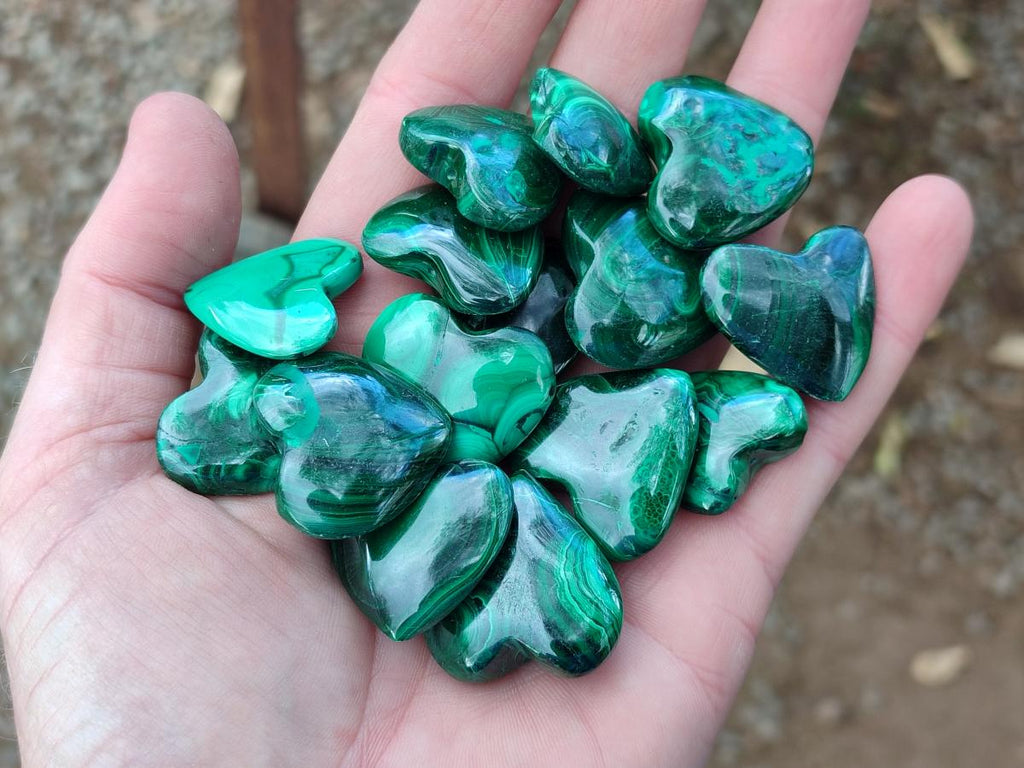 Polished Mini Flower Banded Malachite Jewellery Hearts x 43 From Congo - Toprock Gemstones and Minerals 