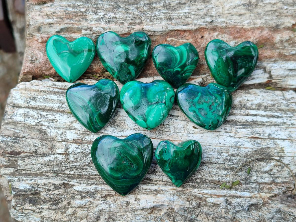 Polished Mini Flower Banded Malachite Jewellery Hearts x 43 From Congo - Toprock Gemstones and Minerals 