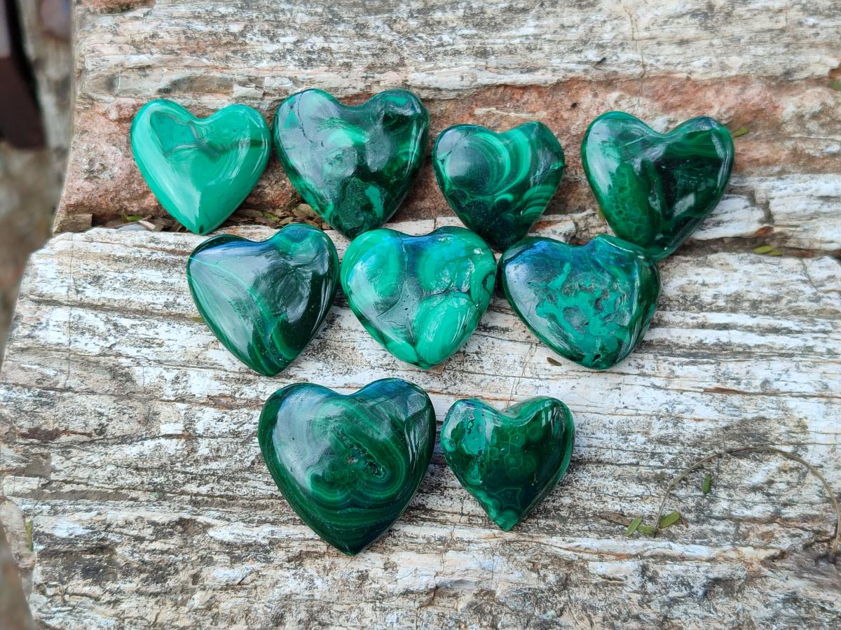 Polished Mini Flower Banded Malachite Jewellery Hearts x 43 From Congo - Toprock Gemstones and Minerals 