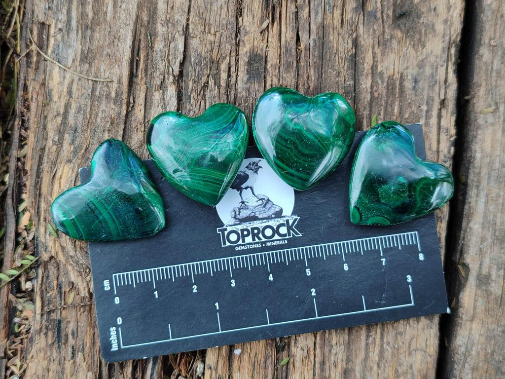 Polished Mini Flower Banded Malachite Jewellery Hearts x 43 From Congo - Toprock Gemstones and Minerals 