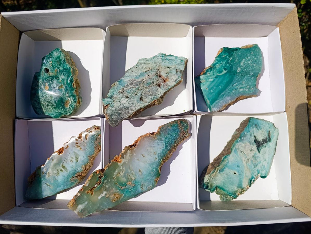 Polished One Side Great Dyke Mtorolite Chrysoprase Slices x 6 From Great Dyke Mountain Range, Zimbabwe - Toprock Gemstones and Minerals 