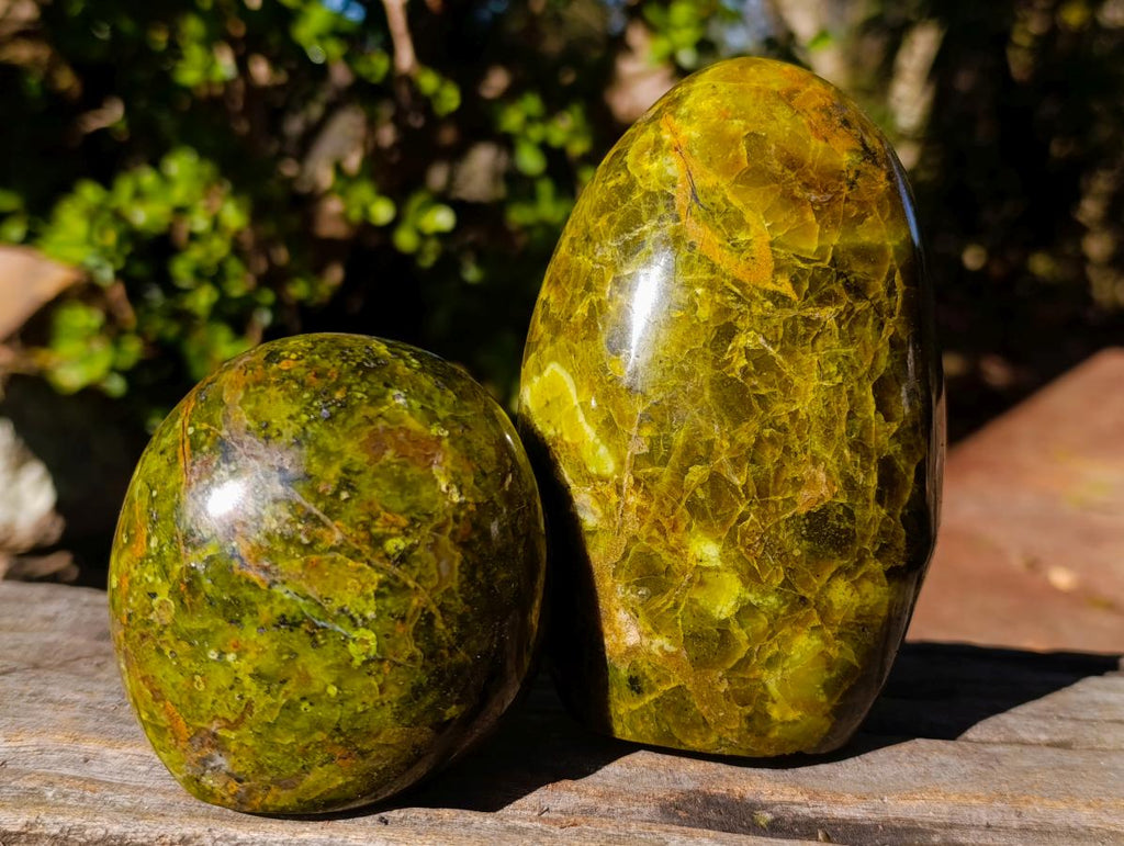 Polished Green Opal Standing Display Pieces x 3 From Betroka, Madagascar - Toprock Gemstones and Minerals 