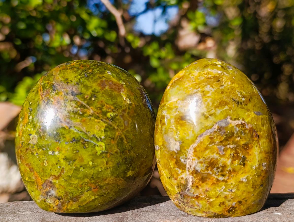 Polished Green Opal Standing Display Pieces x 3 From Betroka, Madagascar - Toprock Gemstones and Minerals 