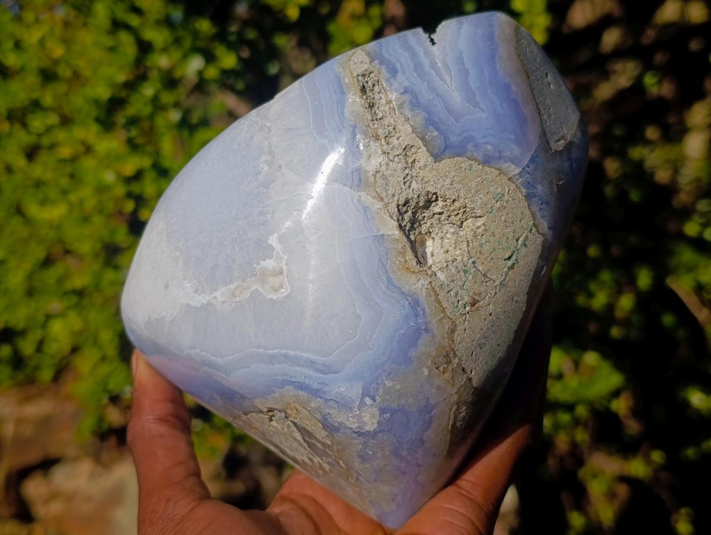 Polished and Natural Large Blue Lace Agate Standing Display Piece x 1 From Nsanje, Malawi - Toprock Gemstones and Minerals 
