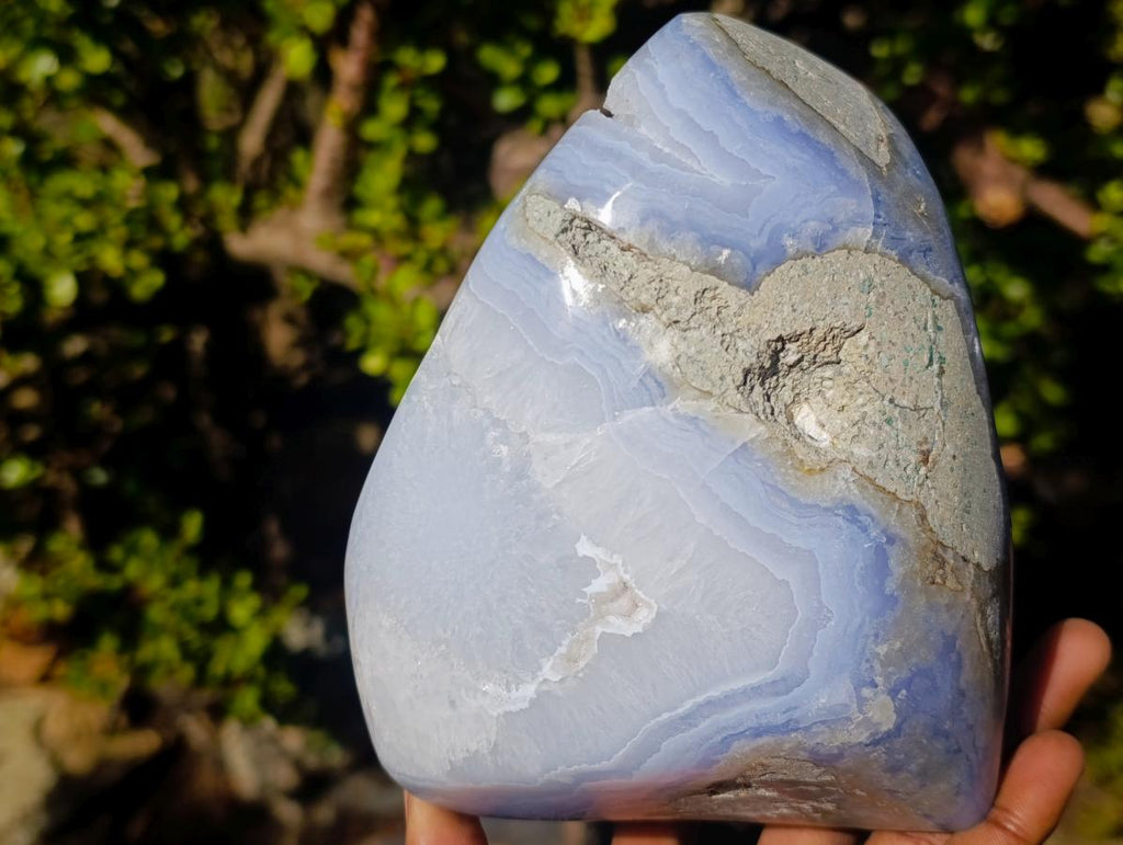 Polished and Natural Large Blue Lace Agate Standing Display Piece x 1 From Nsanje, Malawi - Toprock Gemstones and Minerals 