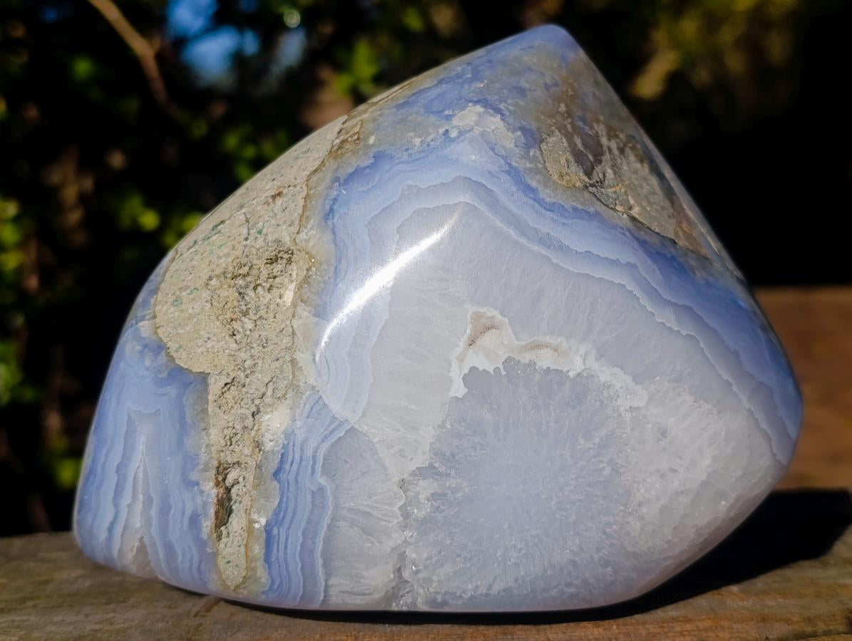 Polished and Natural Large Blue Lace Agate Standing Display Piece x 1 From Nsanje, Malawi - Toprock Gemstones and Minerals 