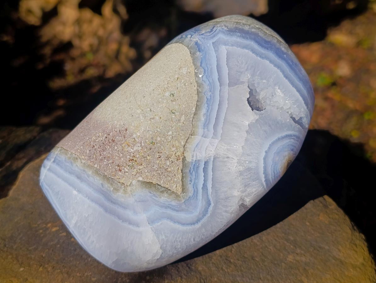 Polished and Natural Large Blue Lace Agate Standing Display Piece x 1 From Nsanje, Malawi - Toprock Gemstones and Minerals 