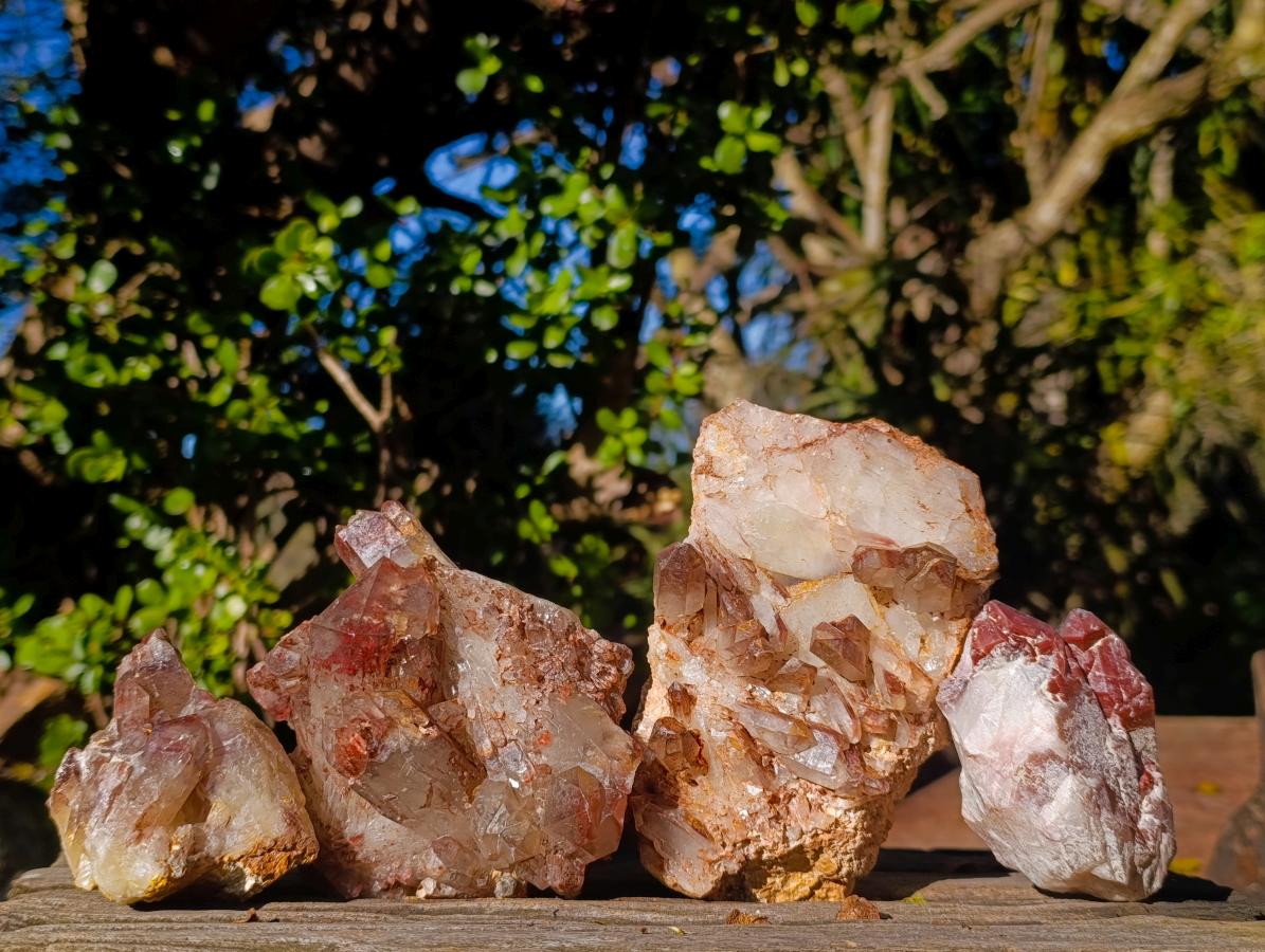 Natural Red Hematoid Quartz Crystal Clusters x 4 From Karoi, Zimbabwe - Toprock Gemstones and Minerals 
