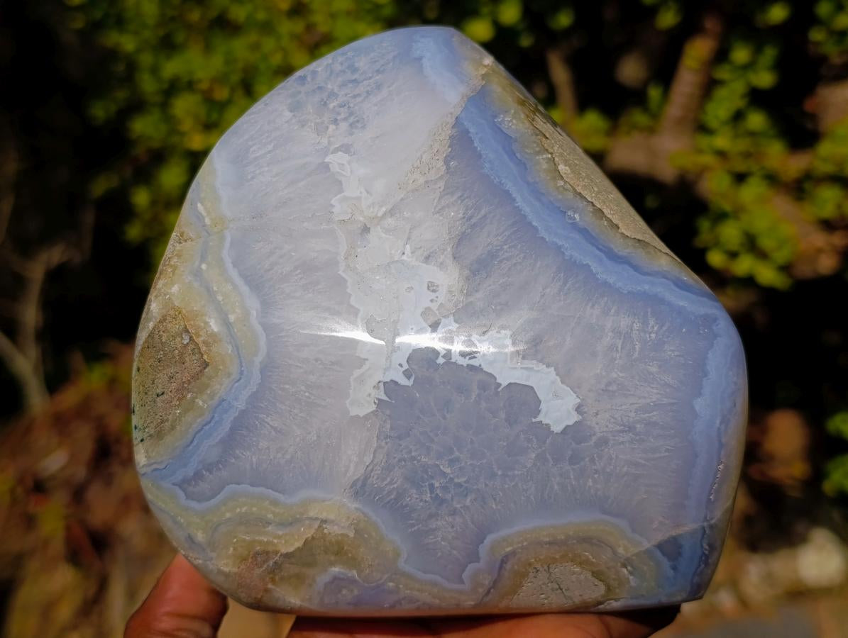Polished and Natural Large Blue Lace Agate Standing Display Piece x 1 From Nsanje, Malawi - Toprock Gemstones and Minerals 