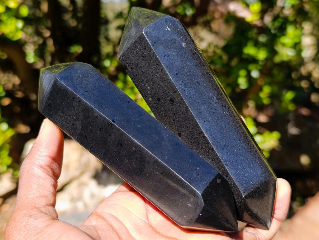 Polished Double Terminated Black Basalt Crystals x 4 From Madagascar - Toprock Gemstones and Minerals 