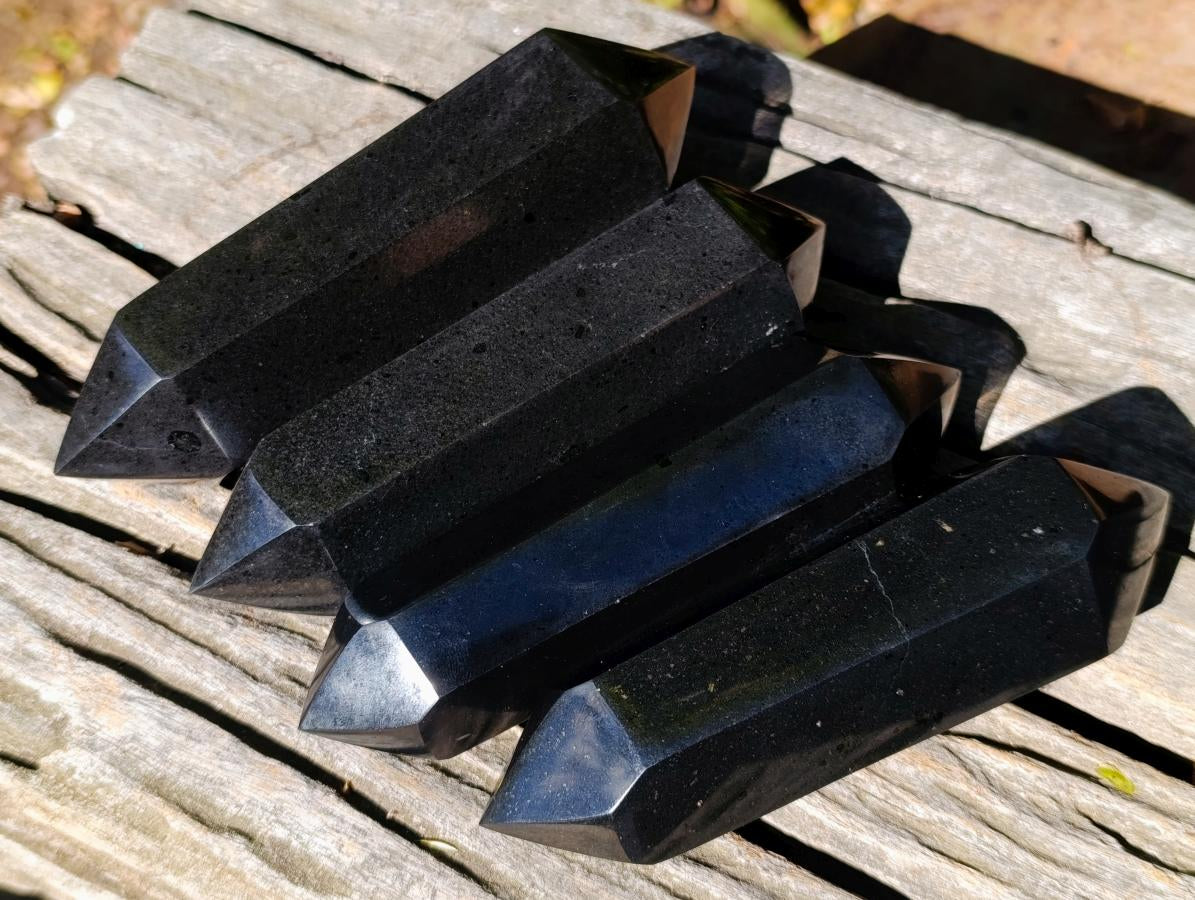 Polished Double Terminated Black Basalt Crystals x 4 From Madagascar - Toprock Gemstones and Minerals 