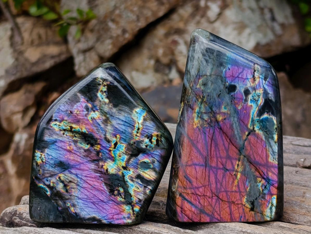 Polished Spectrolite Labradorite Standing Display Pieces x 4 From Madagascar - Toprock Gemstones and Minerals 