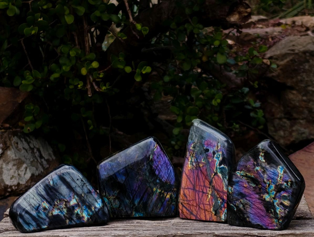 Polished Spectrolite Labradorite Standing Display Pieces x 4 From Madagascar - Toprock Gemstones and Minerals 