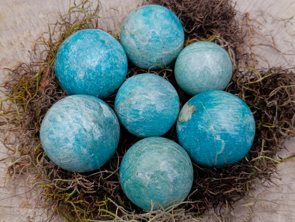 Polished Small Amazonite Spheres x 7 From Madagascar - Toprock Gemstones and Minerals 