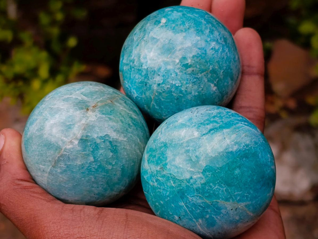 Polished Small Amazonite Spheres x 7 From Madagascar - Toprock Gemstones and Minerals 