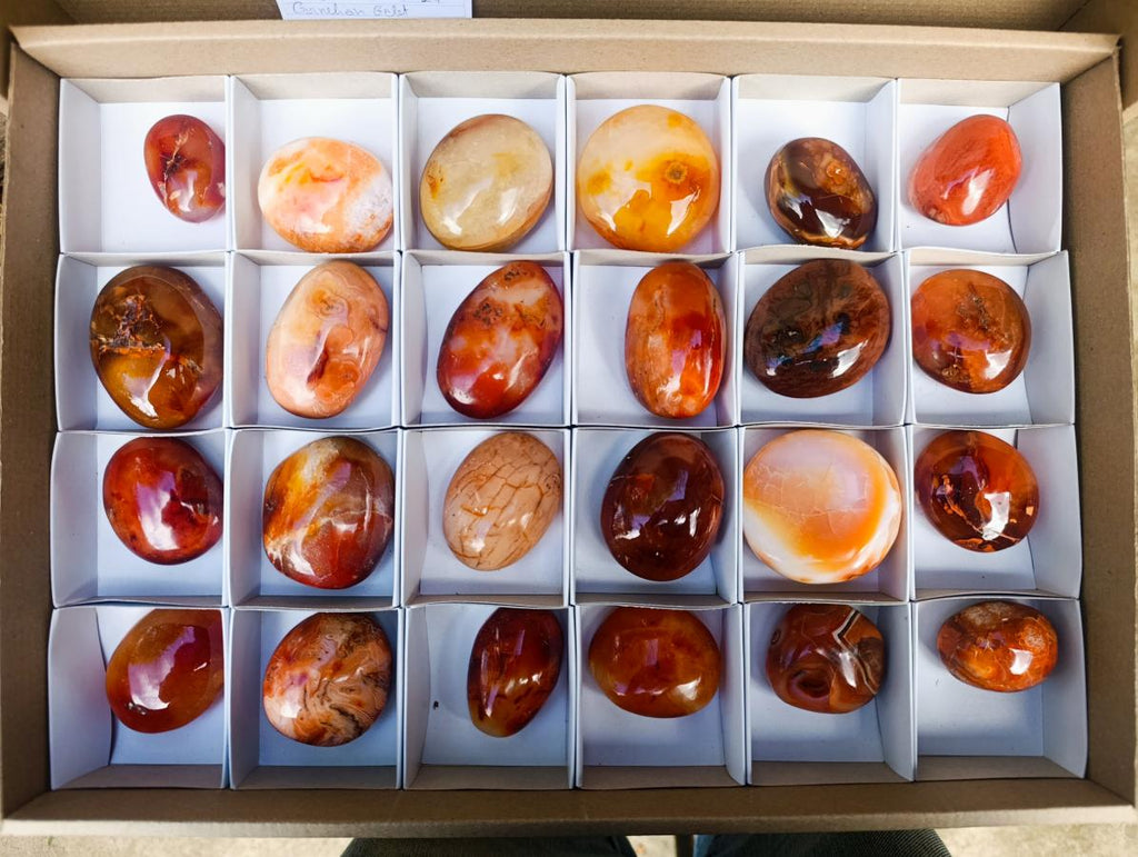 Polished Carnelian Agate Gemstone Galets x 24 From Madagascar - Toprock Gemstones and Minerals 