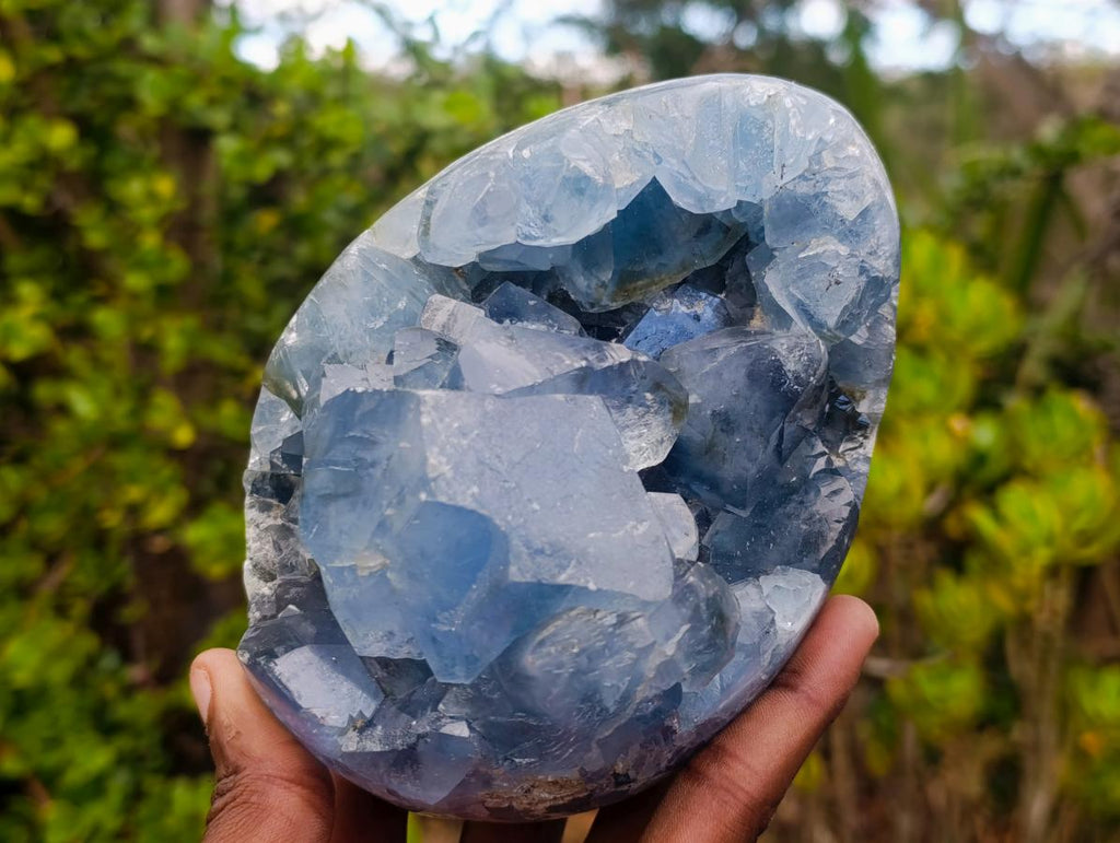 Polished and Natural Large Blue Celestite Egg x 1 From Sakoany, Madagascar - Toprock Gemstones and Minerals 
