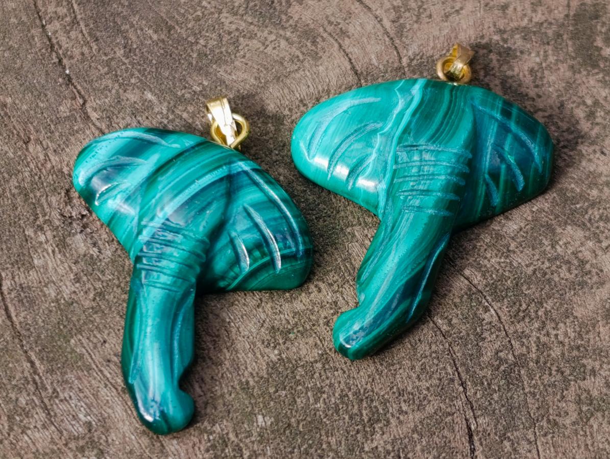 Hand Made Flower Banded Malachite Heart and Elephant Shaped Pendants x 19 From Congo - Toprock Gemstones and Minerals 