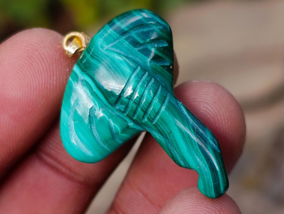 Hand Made Flower Banded Malachite Heart and Elephant Shaped Pendants x 19 From Congo - Toprock Gemstones and Minerals 