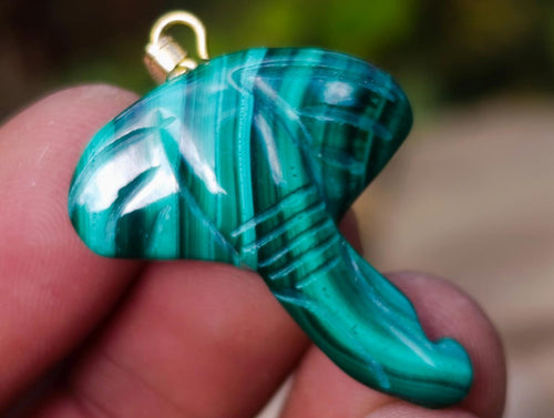 Hand Made Flower Banded Malachite Heart and Elephant Shaped Pendants x 19 From Congo - Toprock Gemstones and Minerals 