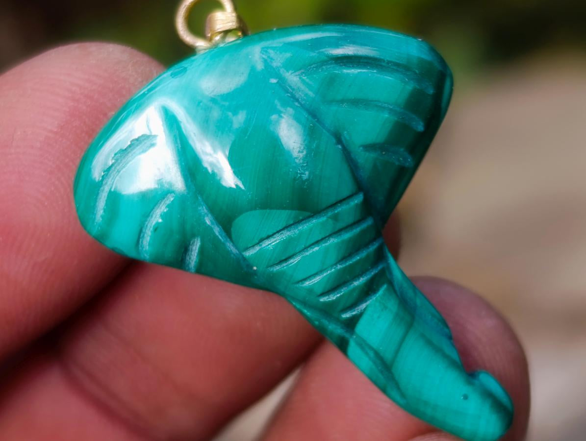 Hand Made Flower Banded Malachite Heart and Elephant Shaped Pendants x 19 From Congo - Toprock Gemstones and Minerals 