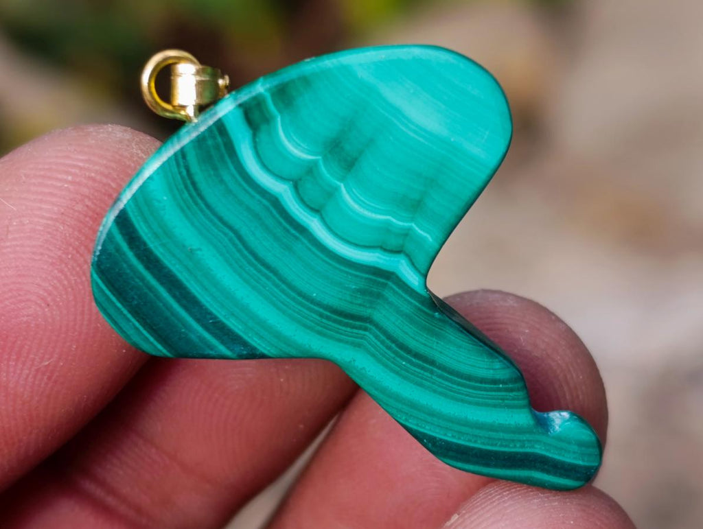 Hand Made Flower Banded Malachite Heart and Elephant Shaped Pendants x 19 From Congo - Toprock Gemstones and Minerals 