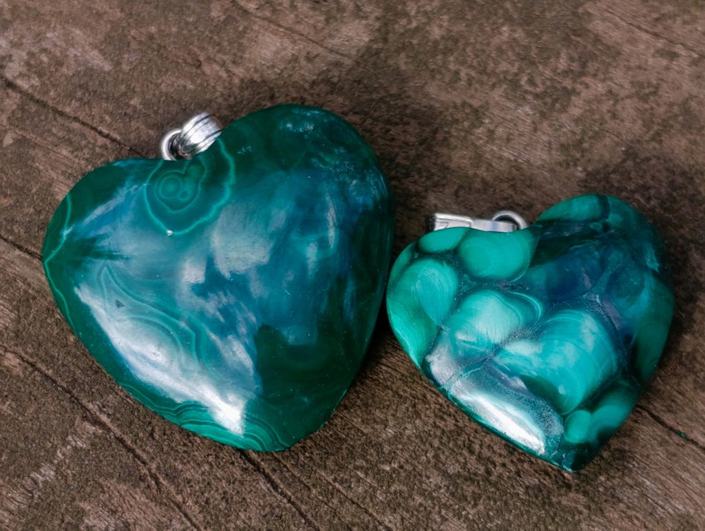 Hand Made Flower Banded Malachite Heart and Elephant Shaped Pendants x 19 From Congo - Toprock Gemstones and Minerals 