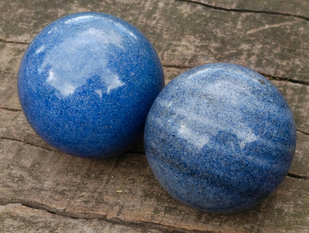 Polished Lazulite Spheres x 3 From Madagascar - Toprock Gemstones and Minerals 